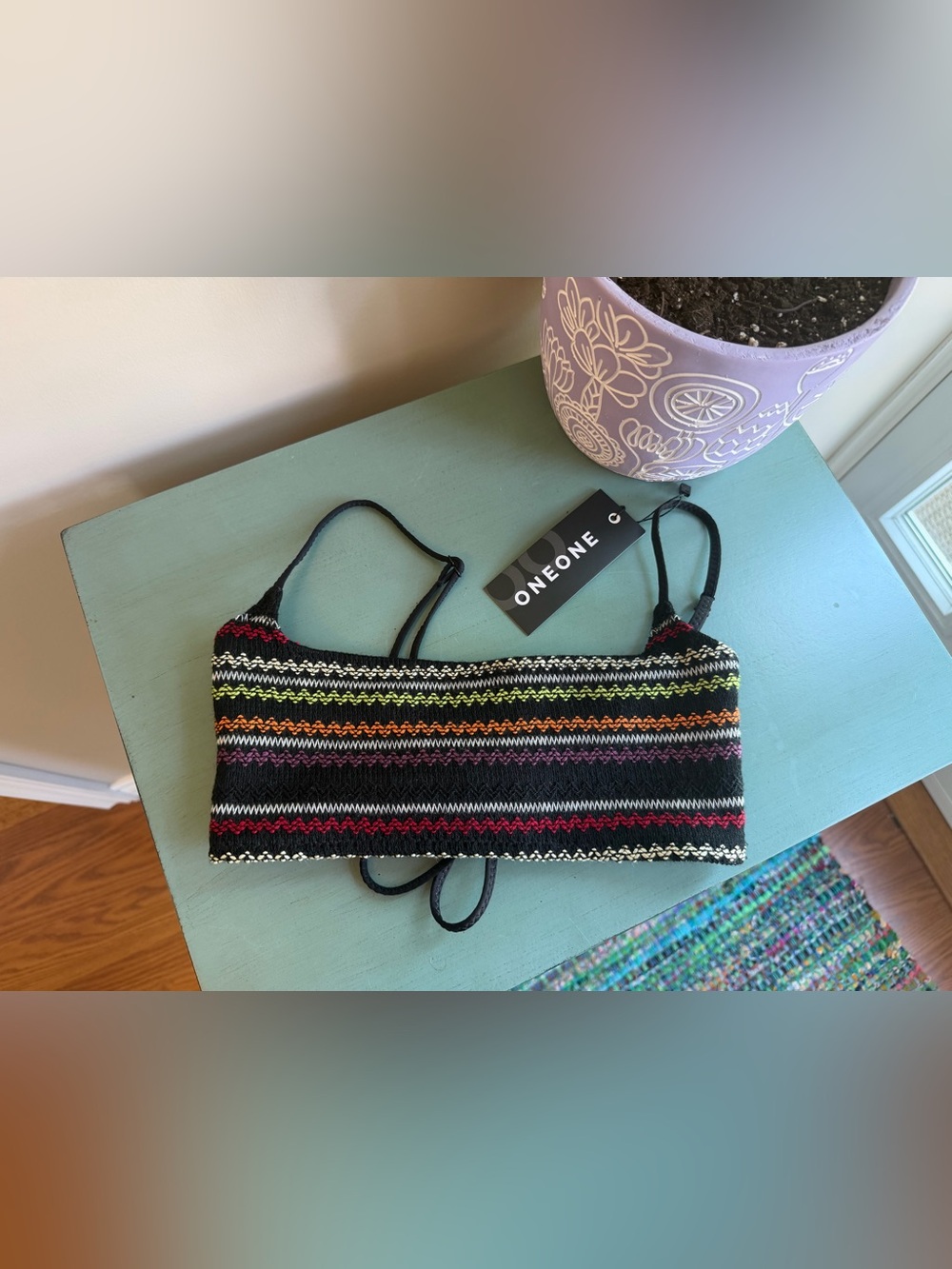 ONEONE Multicolor Striped Knit Bikini Top - Black Base